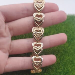 Gold Tone Heart Tennis‎ Chain Bracelet B3317